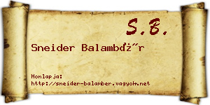 Sneider Balambér névjegykártya